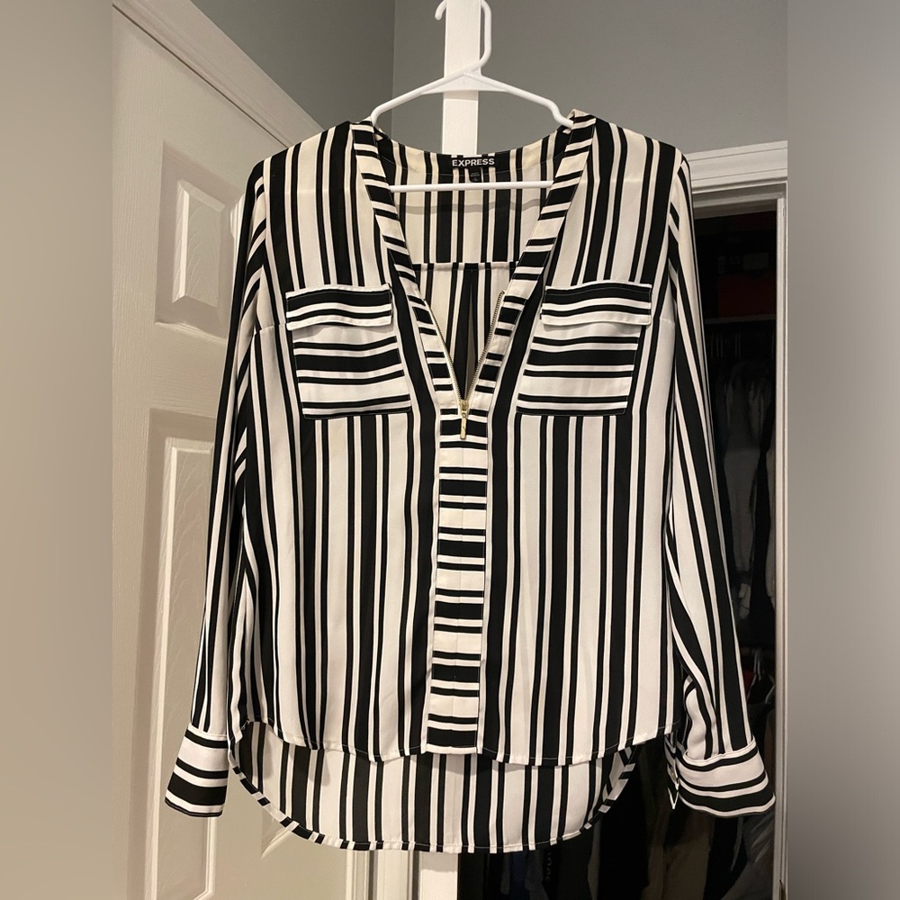 Black and White Striped Women's Blouse